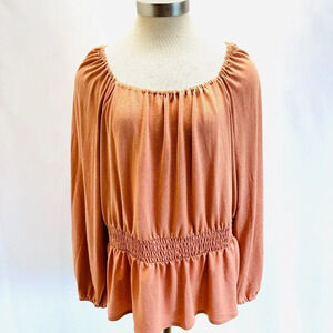 NWT LAUREN CONRAD Women Long Sleeve Pullover Off the Shoulder Orange Top Size XL